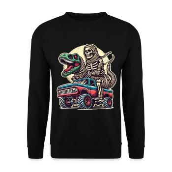 Dino avec squelette de dinosaure sur monster truck - Sweat-shirt Unisexe - noir - Devant - Alina (178cm) & Michal (187cm)