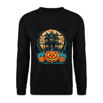 diySpooky Haunted House Funny Halloween - Unisex Sweatshirt - black - Front - Alina (178cm) & Michal (187cm)