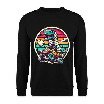 Dino with skeleton dinosaur on monster truck - Unisex Sweatshirt - black - Front - Alina (178cm) & Michal (187cm)