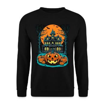 Gespenstisches Geisterhaus Gruselige Geistervilla - Unisex Pullover - Schwarz - Vorne - Alina (178cm) & Michal (187cm)