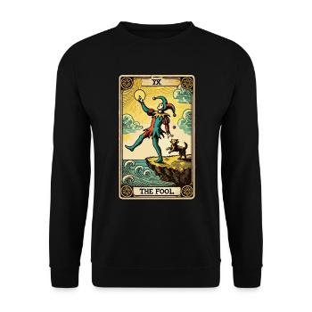 Tarotkarten Design Der Narr Halloween Vintage - Unisex Pullover - Schwarz - Vorne - Alina (178cm) & Michal (187cm)