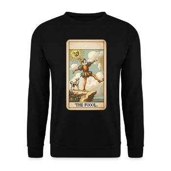Tarotkarten Design Der Narr Halloween Vintage - Unisex Pullover - Schwarz - Vorne - Alina (178cm) & Michal (187cm)