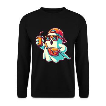 Boo-Jee Gespenst Lustiger Modischer Geist - Unisex Pullover - Schwarz - Vorne - Alina (178cm) & Michal (187cm)
