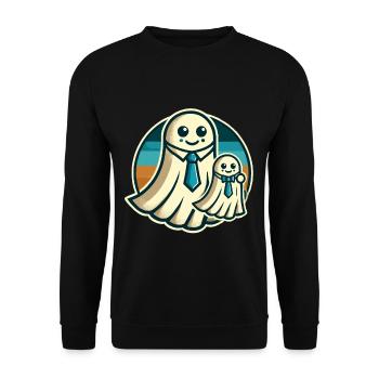 Papa Gespenst Vater Mit Sohn Lustiges Halloween - Unisex Pullover - Schwarz - Vorne - Alina (178cm) & Michal (187cm)