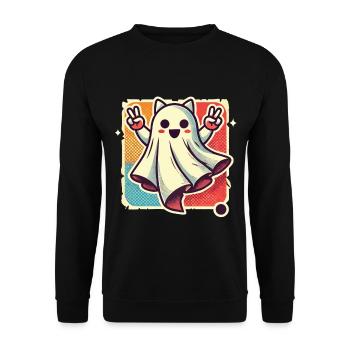 Cat Ears Ghost Kemonomimi Girl Halloween - Unisex Sweatshirt - black - Front - Alina (178cm) & Michal (187cm)