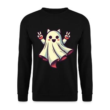 Cat Ears Ghost Kemonomimi Girl Costume Idea - Unisex Sweatshirt - black - Front - Alina (178cm) & Michal (187cm)