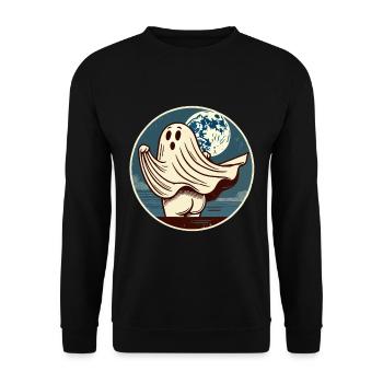 Lustiges Halloween Gespenst Freak Unterm Laken - Unisex Pullover - Schwarz - Vorne - Alina (178cm) & Michal (187cm)