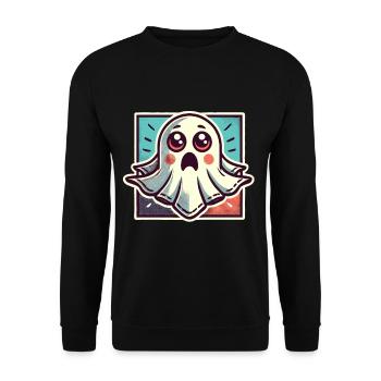 Erschrockenes Gespenst Lustiges Geister Design - Unisex Pullover - Schwarz - Vorne - Alina (178cm) & Michal (187cm)