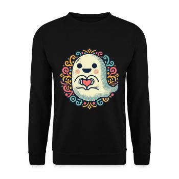 gMy Halloween Boo Niedlicher Liebe Geist Kostüm - Unisex Pullover - Schwarz - Vorne - Alina (178cm) & Michal (187cm)