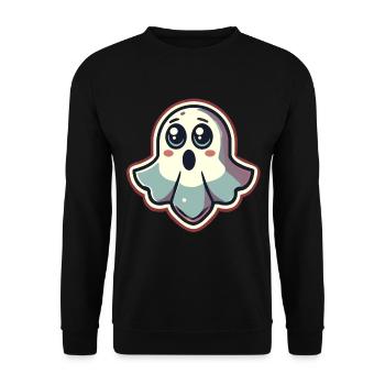 Erschrockenes Gespenst Lustiges Geister Design - Unisex Pullover - Schwarz - Vorne - Alina (178cm) & Michal (187cm)