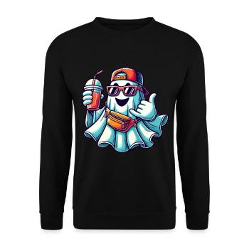 Boo-Jee Gespenst Lustiger Modischer Geist - Unisex Pullover - Schwarz - Vorne - Alina (178cm) & Michal (187cm)