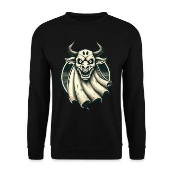 Gruseliges Kuh Gespenst Bull Sheet Kostümidee - Unisex Pullover - Schwarz - Vorne - Alina (178cm) & Michal (187cm)