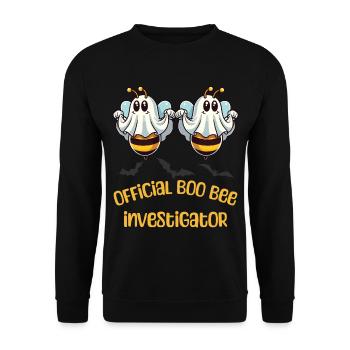 Offizieller Boo Bienen Untersucher Lustiger Spruch - Unisex Pullover - Schwarz - Vorne - Alina (178cm) & Michal (187cm)