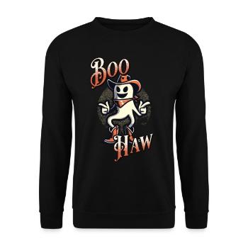 Funny Cowboy Ghost Says Boo Haw Halloween - Unisex Sweatshirt - black - Front - Alina (178cm) & Michal (187cm)