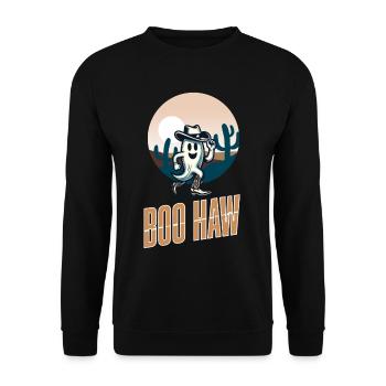 Funny Cowboy Ghost Says Boo Haw Halloween - Unisex Sweatshirt - black - Front - Alina (178cm) & Michal (187cm)