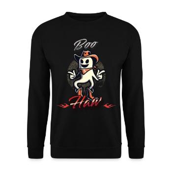 Funny Cowboy Ghost Says Boo Haw - Unisex Sweatshirt - black - Front - Alina (178cm) & Michal (187cm)