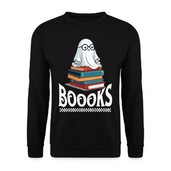 Niedliches Buchliebhaber Gespenst Lustiger Spruch - Unisex Pullover - Schwarz - Vorne - Alina (178cm) & Michal (187cm)