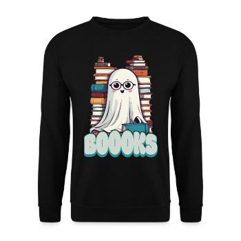 Cute Book Lover Ghost - Unisex Sweatshirt - black - Front - Alina (178cm) & Michal (187cm)