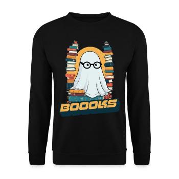 FunnyCute Book Lover Ghost Says Boook - Unisex Sweatshirt - black - Front - Alina (178cm) & Michal (187cm)