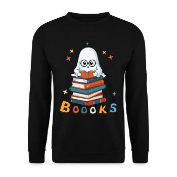 Cute Funny Book Lover Ghost - Unisex Sweatshirt - black - Front - Alina (178cm) & Michal (187cm)