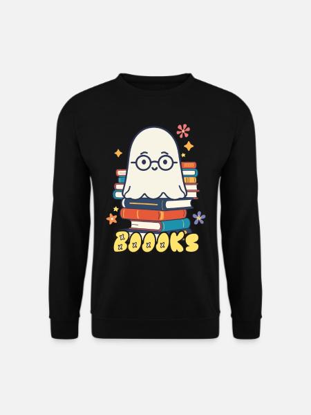 Cute Book Lover Ghost - Unisex Sweatshirt - black