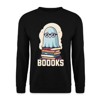 Cute book lover ghost with book - Unisex Sweatshirt - black - Front - Alina (178cm) & Michal (187cm)