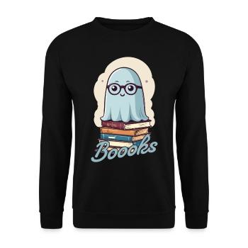 Cute book lover ghost with books - Unisex Sweatshirt - black - Front - Alina (178cm) & Michal (187cm)