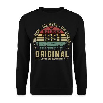 Homme Cadeau D'anniversaire 1991 Octobre 1991 - Sweat-shirt Unisexe - noir - Devant - Alina (178cm) & Michal (187cm)