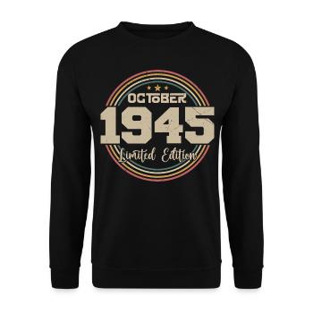 Geboren im Oktober 1945 Retro Geburtstag Oktober 1945 - Unisex Pullover - Schwarz - Vorne - Alina (178cm) & Michal (187cm)