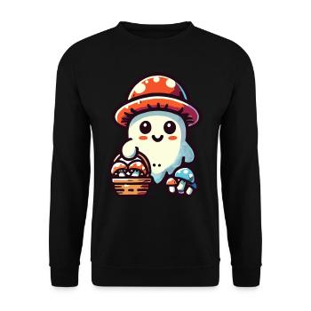 Pilzliebhaber Gespenst Pilze Sammler Geist - Unisex Pullover - Schwarz - Vorne - Alina (178cm) & Michal (187cm)