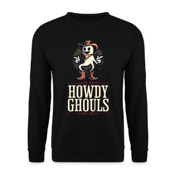 Funny Cowboy Ghost Greeting Ghosts Girls - Unisex Sweatshirt - black - Front - Alina (178cm) & Michal (187cm)