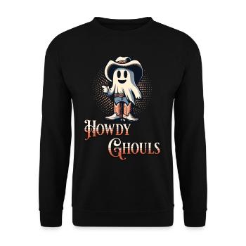 Funny Cowboy Ghost Greeting Ghosts Girls - Unisex Sweatshirt - black - Front - Alina (178cm) & Michal (187cm)