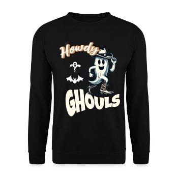 Funny Cowboy Ghost Greeting Ghosts Girls - Unisex Sweatshirt - black - Front - Alina (178cm) & Michal (187cm)