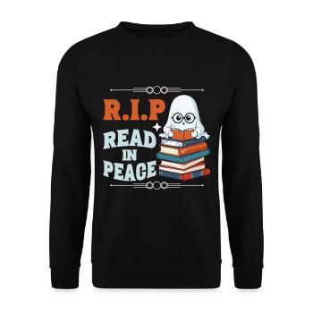 Cute Book Lover Ghost Funny Saying - Unisex Sweatshirt - black - Front - Alina (178cm) & Michal (187cm)