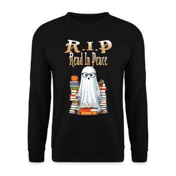 Cute Book Lover Ghost Halloween - Unisex Sweatshirt - black - Front - Alina (178cm) & Michal (187cm)