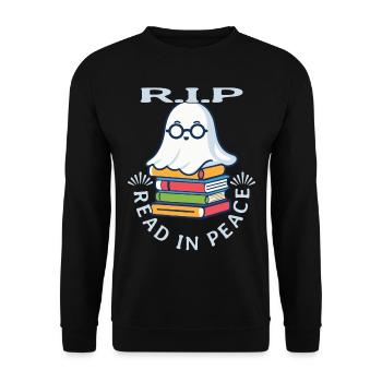 Cute Book Lover Ghost Funny Saying - Unisex Sweatshirt - black - Front - Alina (178cm) & Michal (187cm)