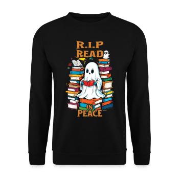 Cute book lover ghost reading in peace - Unisex Sweatshirt - black - Front - Alina (178cm) & Michal (187cm)