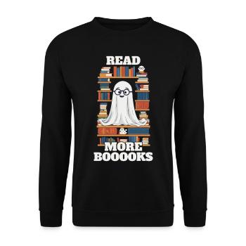 Niedliches Buchliebhaber Gespenst lustiger Spruch - Unisex Pullover - Schwarz - Vorne - Alina (178cm) & Michal (187cm)