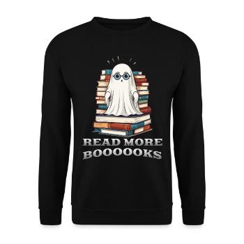 Niedliches Buchliebhaber Gespenst lustiger Spruch - Unisex Pullover - Schwarz - Vorne - Alina (178cm) & Michal (187cm)