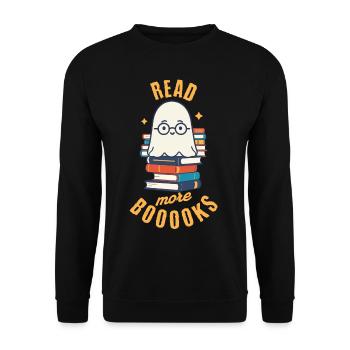 Niedliches Buchliebhaber Gespenst lustiger Spruch - Unisex Pullover - Schwarz - Vorne - Alina (178cm) & Michal (187cm)