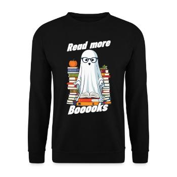 Niedliches Buchliebhaber Gespenst lustiger Spruch - Unisex Pullover - Schwarz - Vorne - Alina (178cm) & Michal (187cm)
