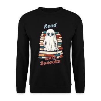 Niedliches Buchliebhaber Gespenst lustiger Spruch - Unisex Pullover - Schwarz - Vorne - Alina (178cm) & Michal (187cm)