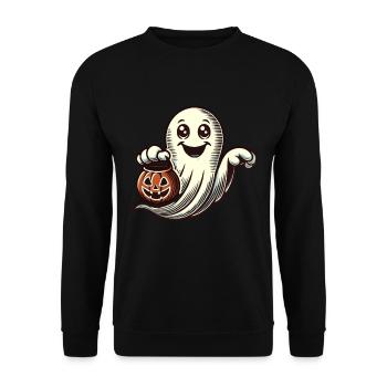 lasNiedliches Halloween Gespenst Trick Or Treat - Unisex Pullover - Schwarz - Vorne - Alina (178cm) & Michal (187cm)