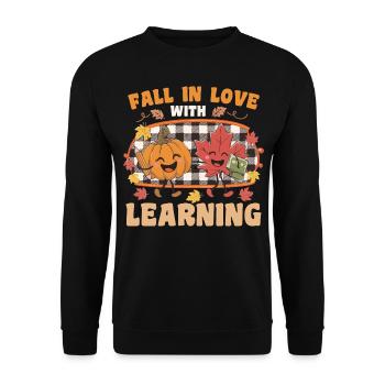 Verlieben Sie sich in das Lernen von Herbstkürbislehrer - Unisex Pullover - Schwarz - Vorne - Alina (178cm) & Michal (187cm)