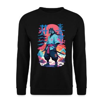 Tanuki Yokai Vaporwave Aesthetic Samurai Art - Unisex Sweatshirt - black - Front - Alina (178cm) & Michal (187cm)