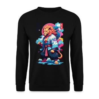 Samouraï Lion Esthétique Vaporwave Style Japon Art - Sweat-shirt Unisexe - noir - Devant - Alina (178cm) & Michal (187cm)