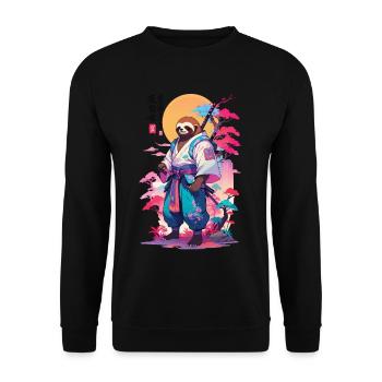 Samurai Faultier Aesthetic Vaporwave Stil - Unisex Pullover - Schwarz - Vorne - Alina (178cm) & Michal (187cm)