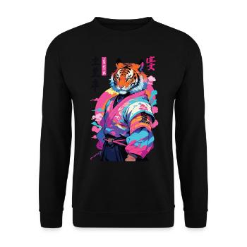 Tiger Yokai Vaporwave Aesthetic Samurai Art - Unisex Sweatshirt - black - Front - Alina (178cm) & Michal (187cm)
