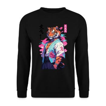 Tiger Yokai Vaporwave Aesthetic Samurai Art - Unisex Sweatshirt - black - Front - Alina (178cm) & Michal (187cm)