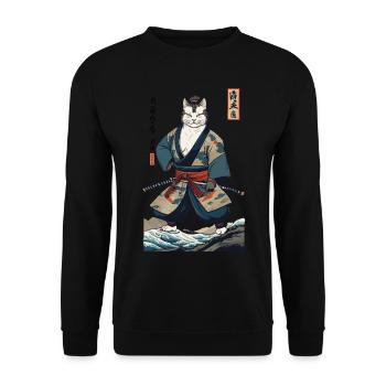 Samurai Cat Vintage Ukiyo-E Japanese - Unisex Sweatshirt - black - Front - Alina (178cm) & Michal (187cm)